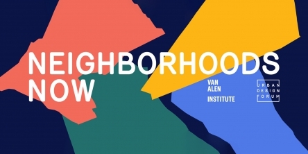 Neighborhoods Now banner, on a multi-colored background